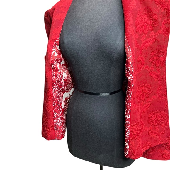 Talbots Jacket Pea Coat Large Red Floral Brocade Double Breasted Fully Lined - Picture 10 of 16